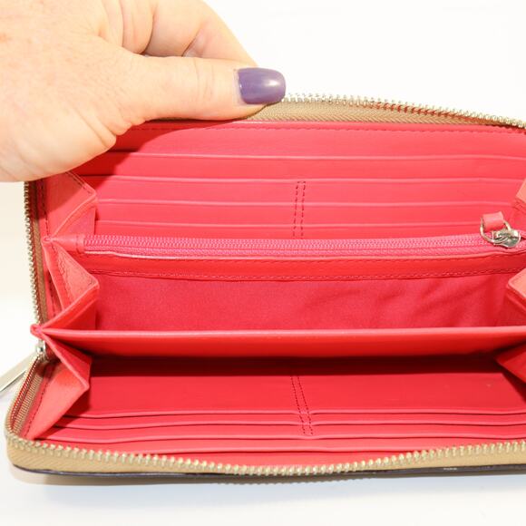 Coach Colorblock Saffiano Leather Zip Wallet Taupe Pink - Picture 6 of 6